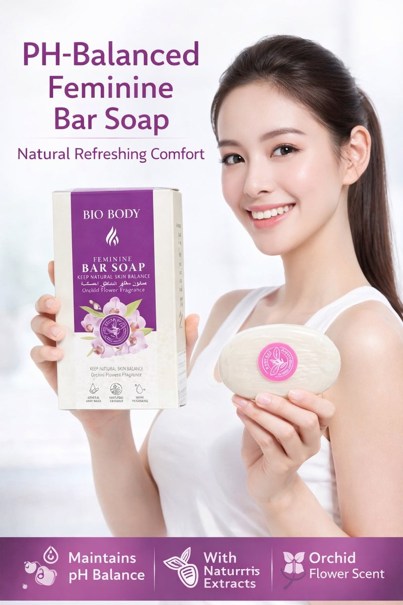 bio-body BIO BODY Feminine Bar Soap with Orchid Flower Fragrance – pH Balanced Gentle Intimate Cleanser 100gm - Image 1